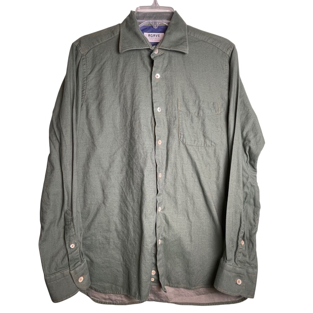 AGAVE DENIMSMITH Tailored Workwear Shirt Men Small Olive Green Cotton Button‎ Up